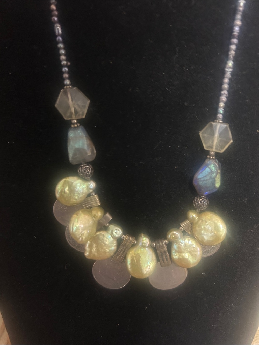 Handcrafted Coin Pearl Baroque Necklace - Women Jewelry with Sterling Clasp